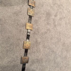 Black cowhide Leather Belt with Gold Accents